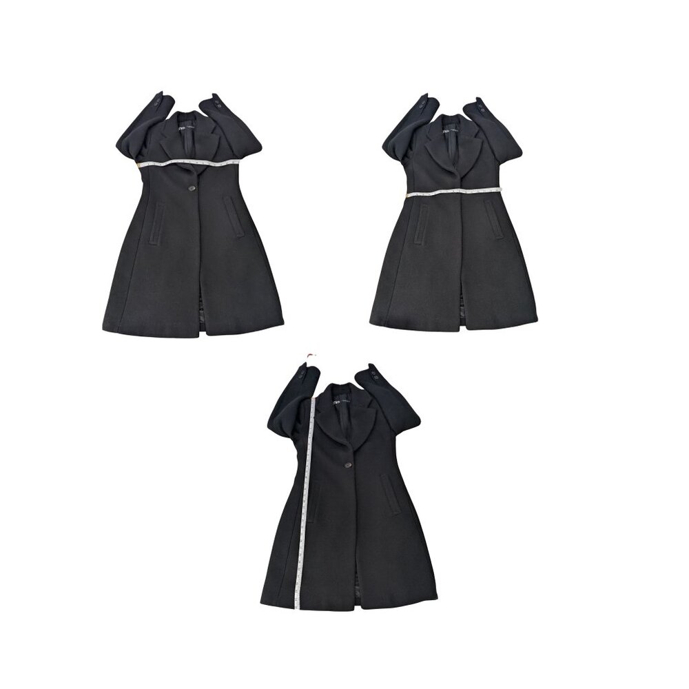 Zara Wool Blend Black Coat XS Tailored Longline Minimal Classic Jacket - Picture 7 of 7
